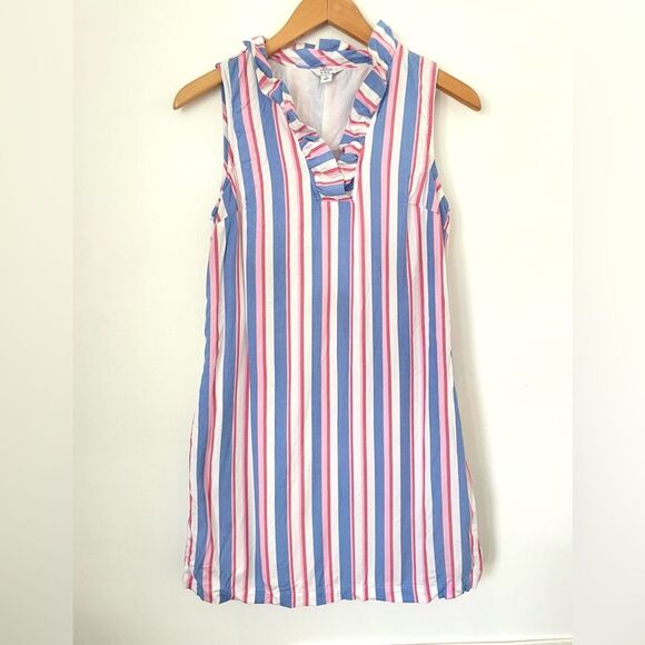 crown & ivy Dresses & Skirts - Crown & Ivy Women’s Striped Sleeveless Ruffle Neck Lined Dress Size Small preppy
